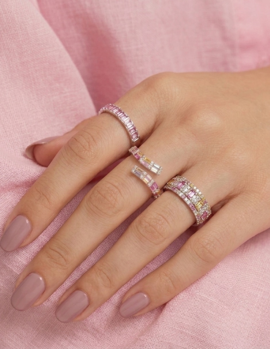 Anillo multi gemas brillo p 925 de plata circonita pavé 7