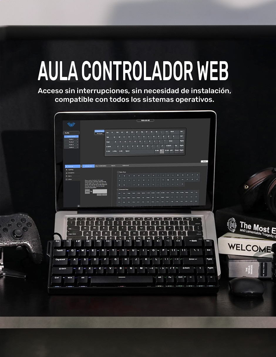 Teclado gamer USB-C QWERT inglés con interruptor Lineal (Red Black) WIN 68 2