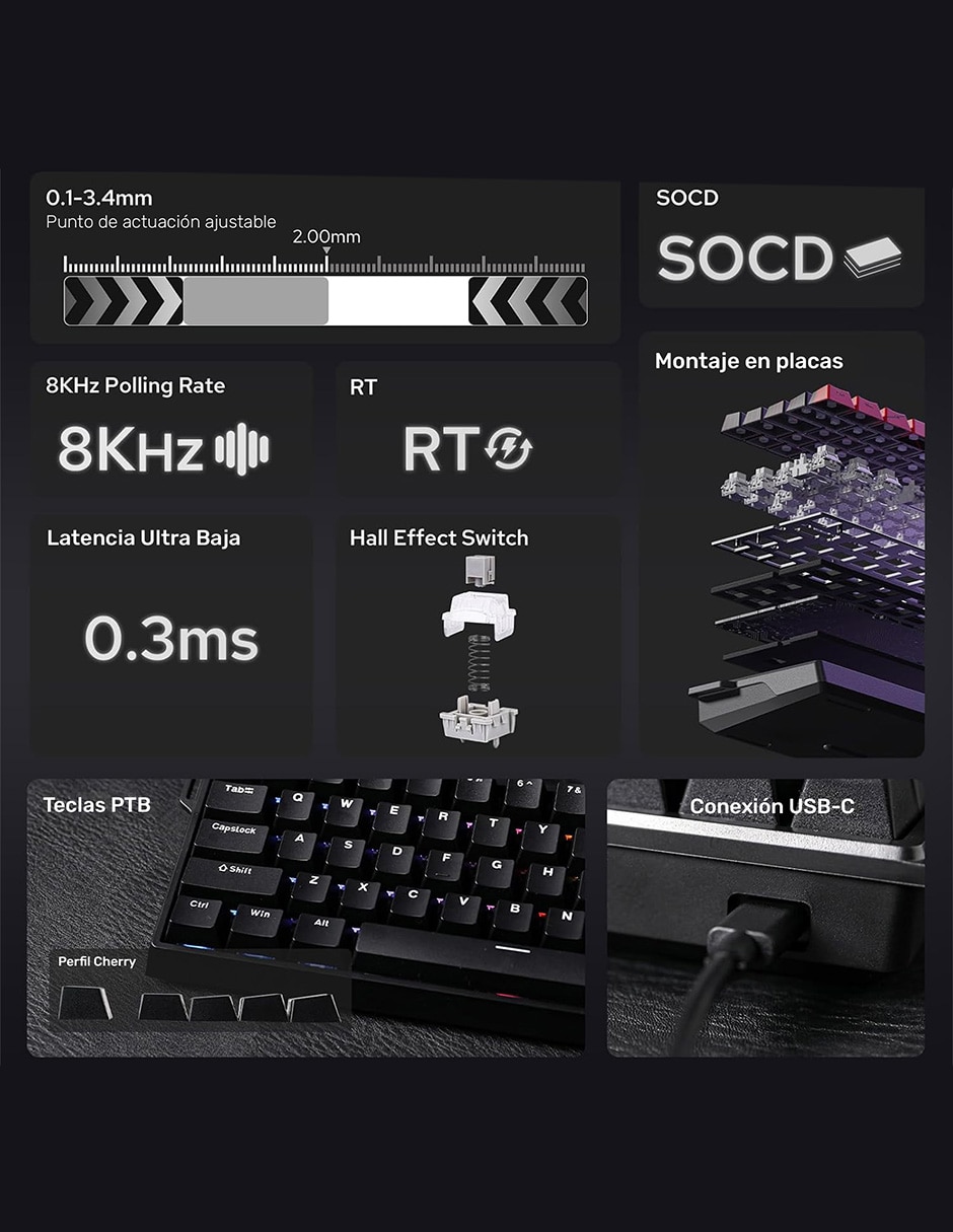 Teclado gamer USB-C QWERT inglés con interruptor Lineal (Red Black) WIN 68 4