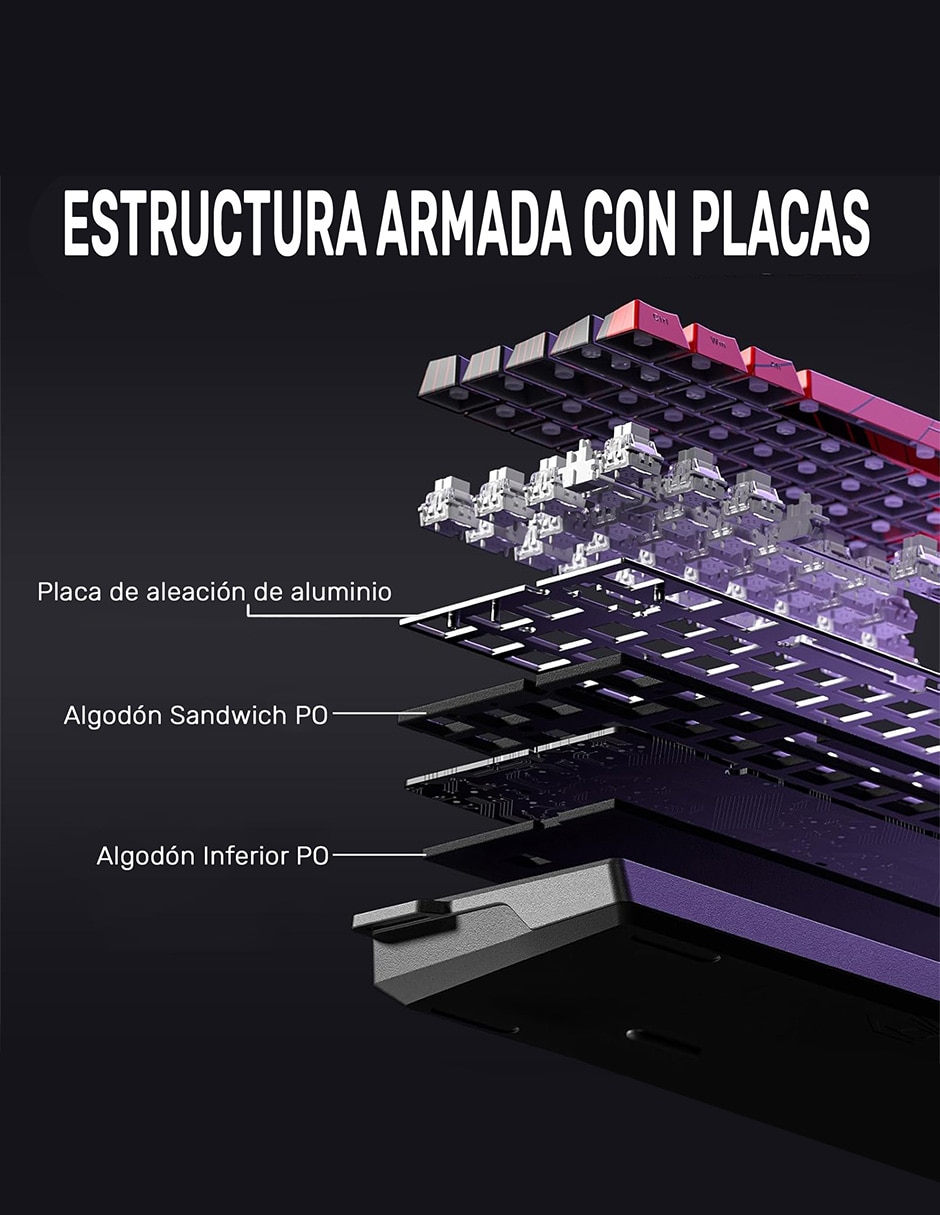 Teclado gamer USB-C QWERT inglés con interruptor Lineal (Red Black) WIN 68 5