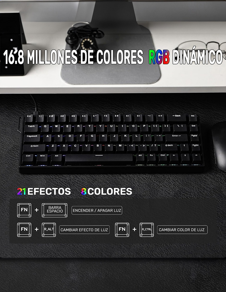 Teclado gamer USB-C QWERT inglés con interruptor Lineal (Red Black) WIN 68 6