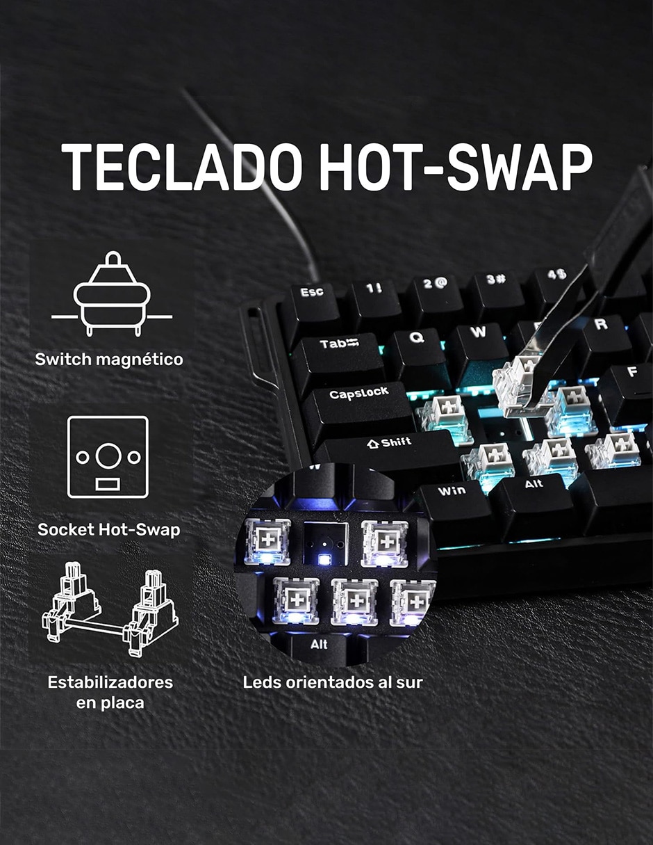 Teclado gamer USB-C QWERT inglés con interruptor Lineal (Red Black) WIN 68 7