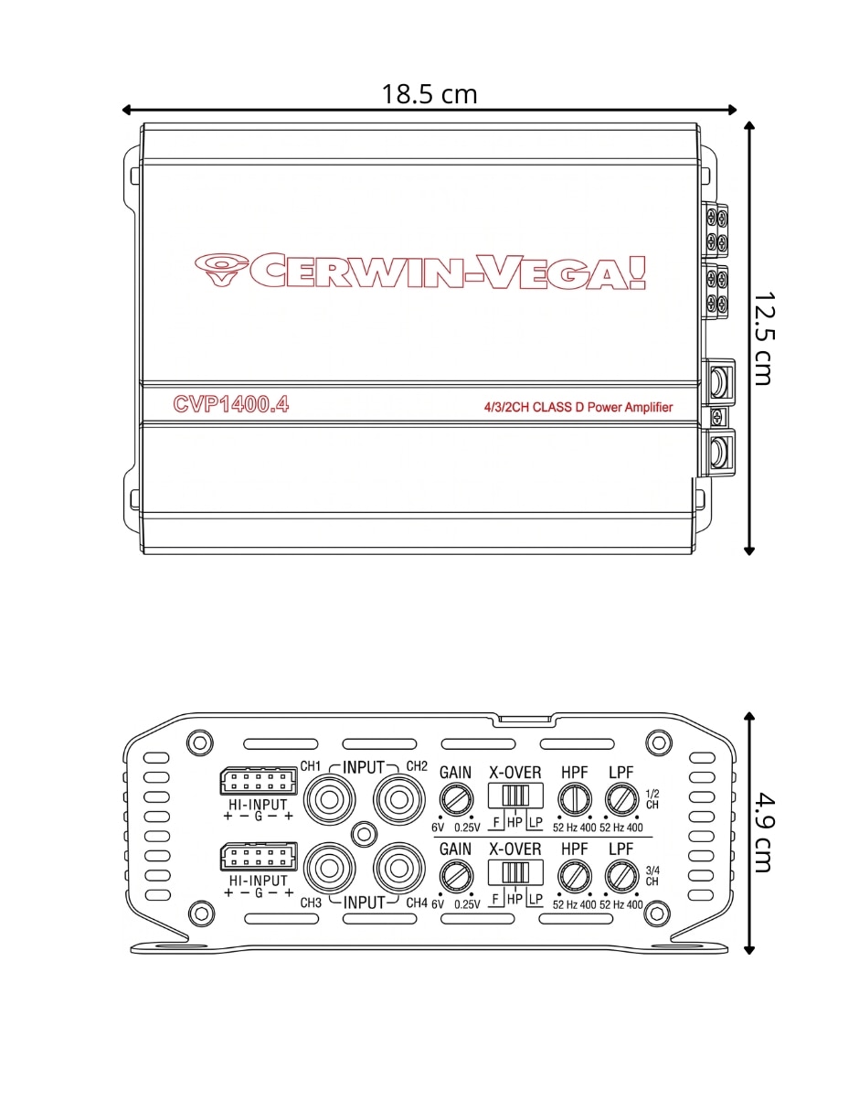 Amplificador Cerwin Vega CVP1400.4 de 0.2-6.0 V