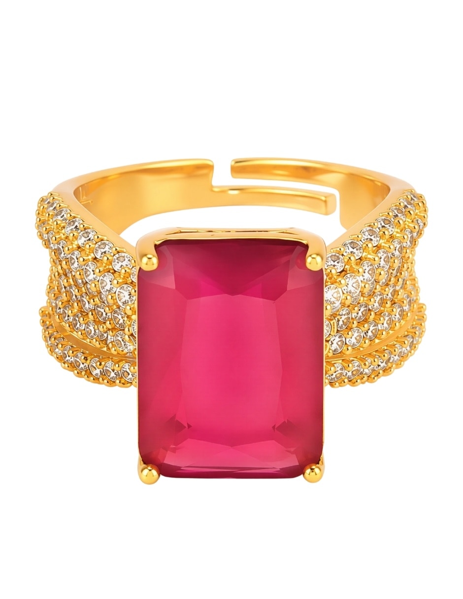 Anillo rectangular Imperia zirconia baño de oro