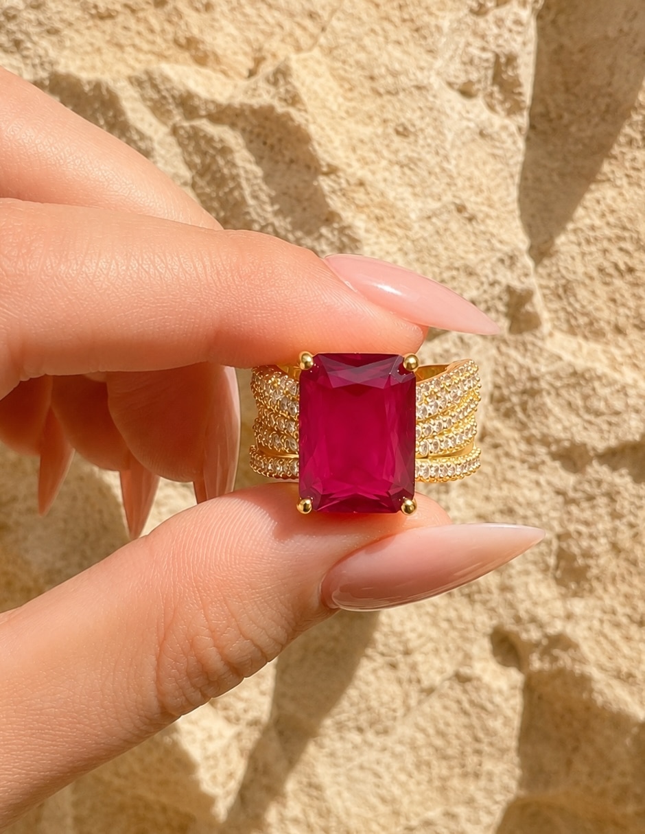 Anillo rectangular Imperia zirconia baño de oro 3