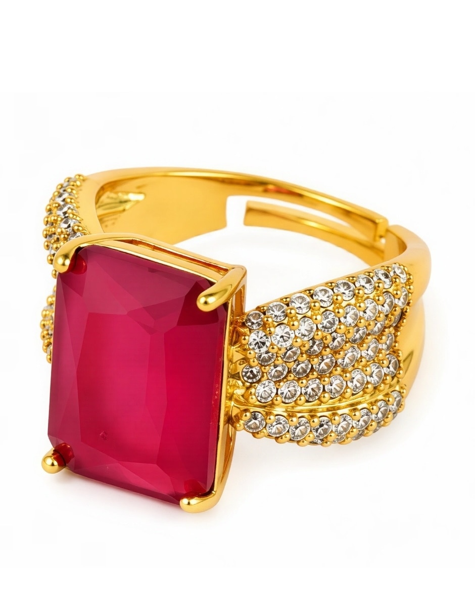 Anillo rectangular Imperia zirconia baño de oro 4