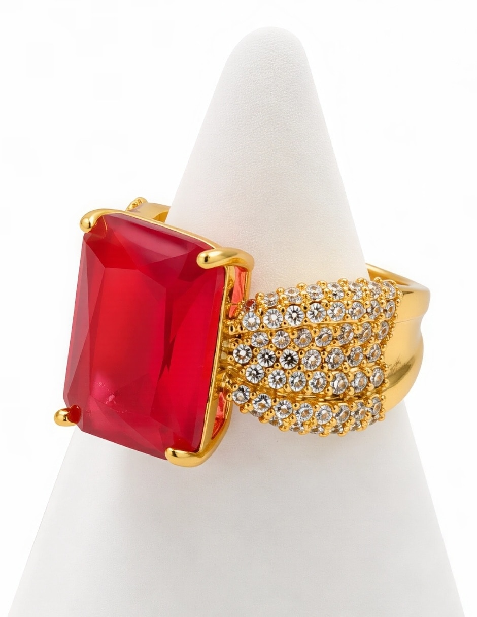 Anillo rectangular Imperia zirconia baño de oro 5