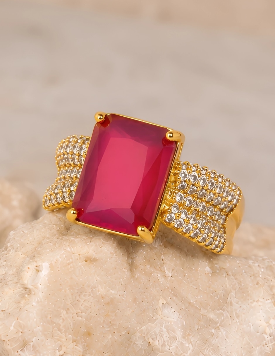Anillo rectangular Imperia zirconia baño de oro 6