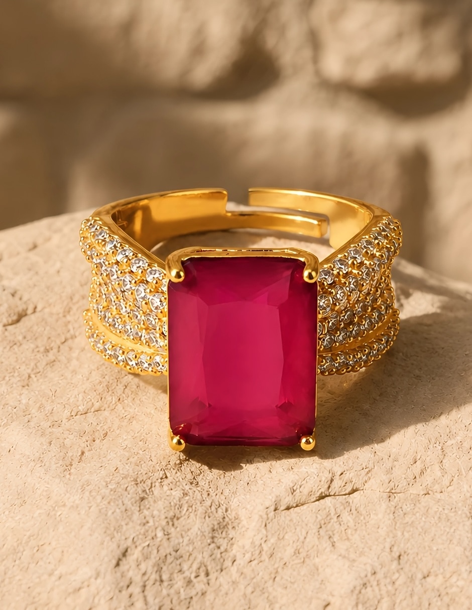 Anillo rectangular Imperia zirconia baño de oro 8