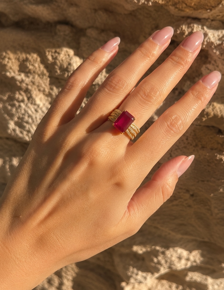 Anillo rectangular Imperia zirconia baño de oro 9