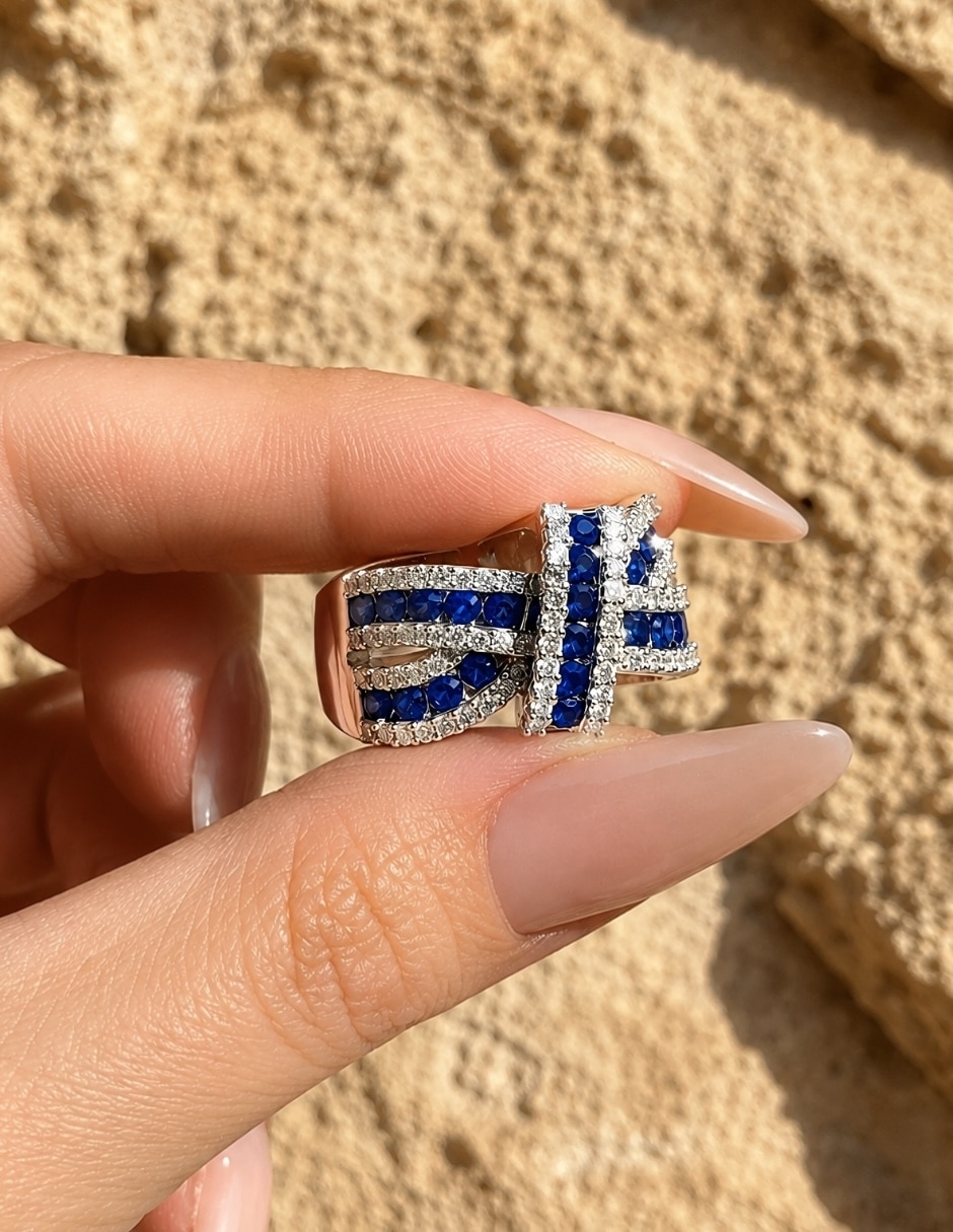 Anillo de nudo cobalta zirconia 8