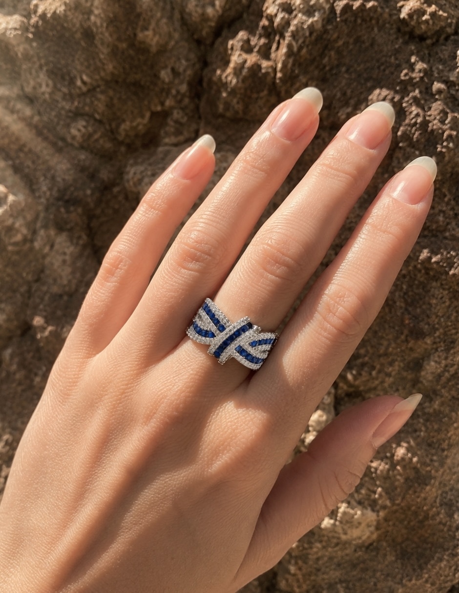 Anillo de nudo cobalta zirconia 6