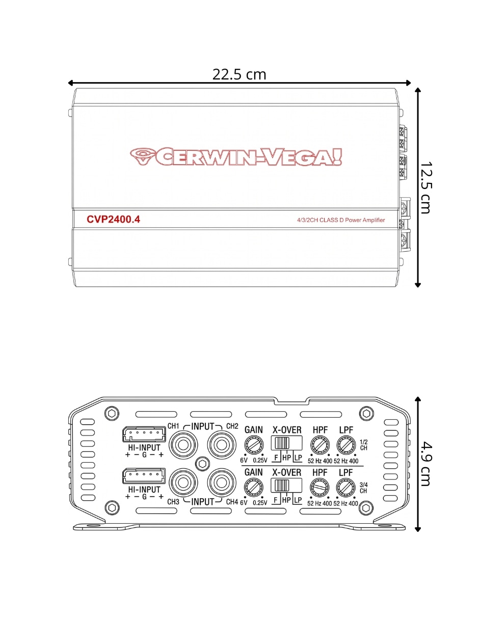 Amplificador Cerwin Vega CVP2400.4 de 0.2-6.0 V