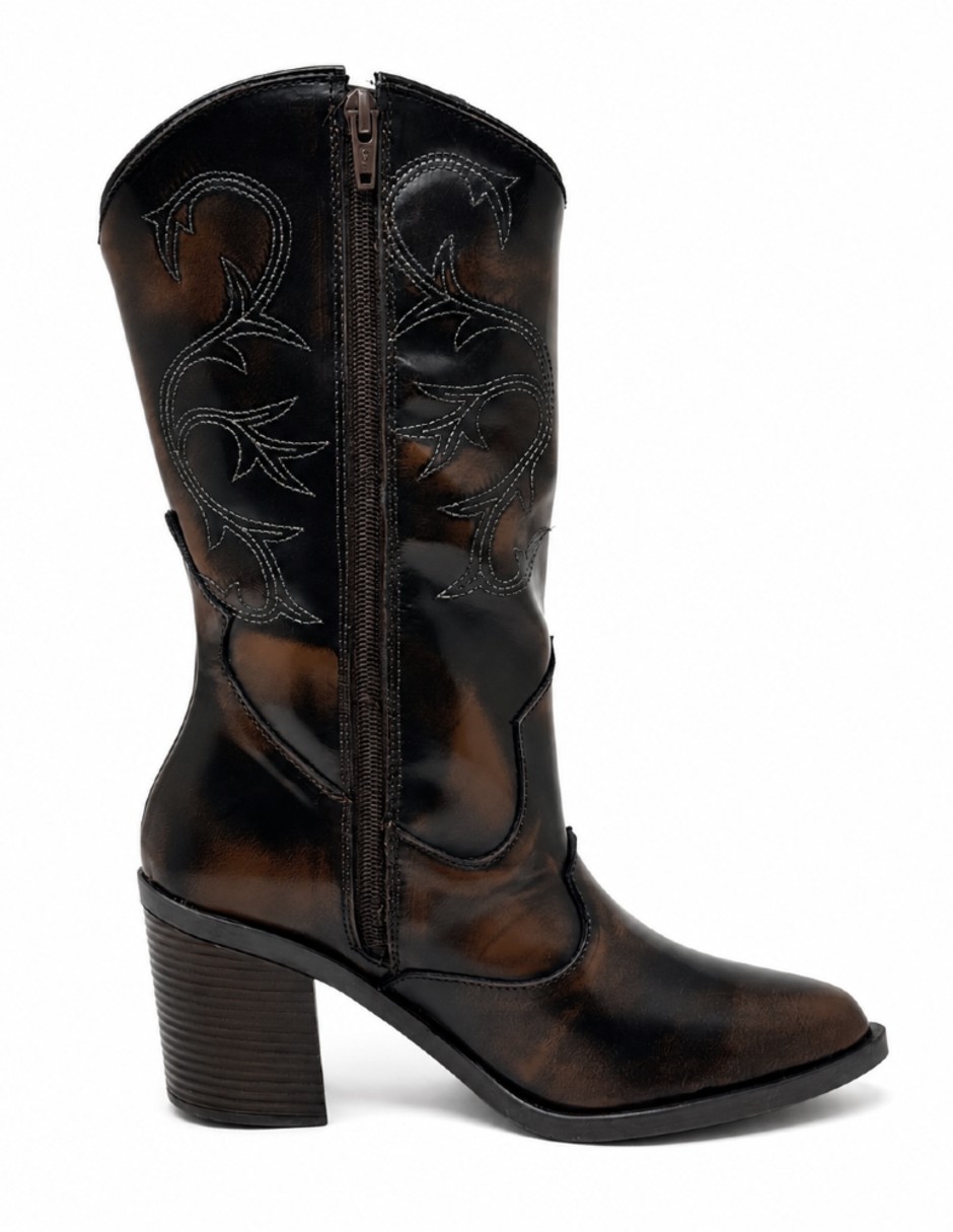 Bota cowboy abajo de la rodilla de piel para mujer 2