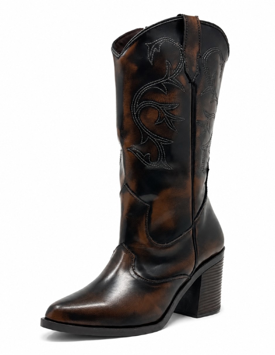 Bota cowboy abajo de la rodilla de piel para mujer 3
