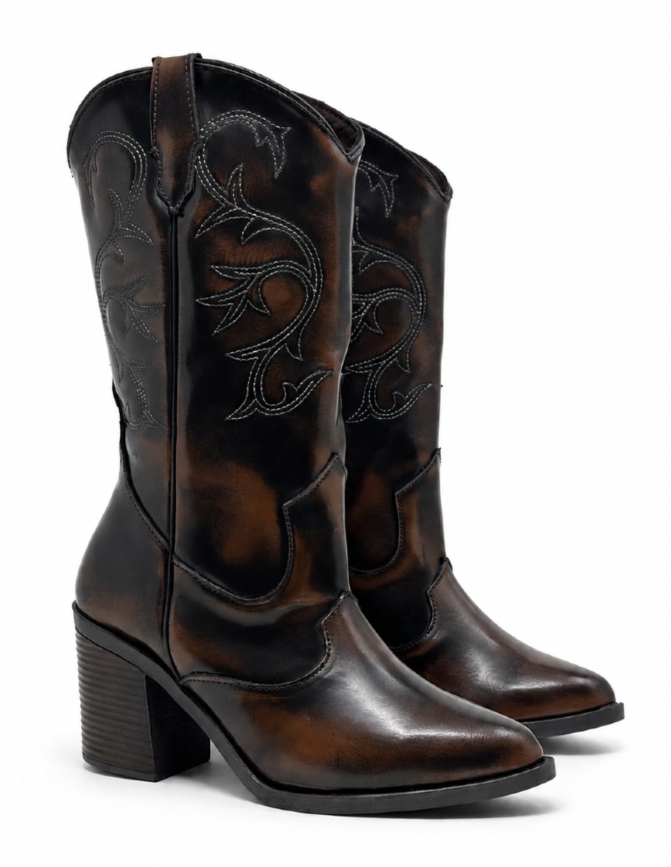 Bota cowboy abajo de la rodilla de piel para mujer 7