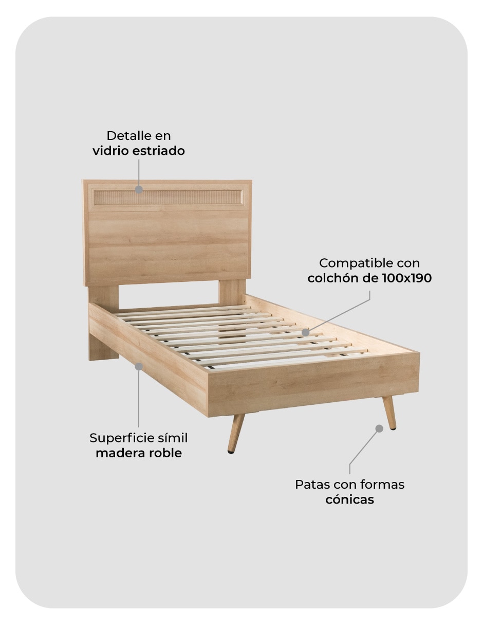 Base para cama armable Linea Glass de MDF individual 3