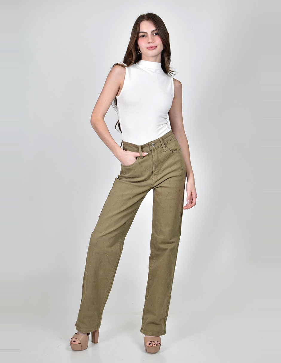 Jeans regular wide leg cintura alta para mujer 4
