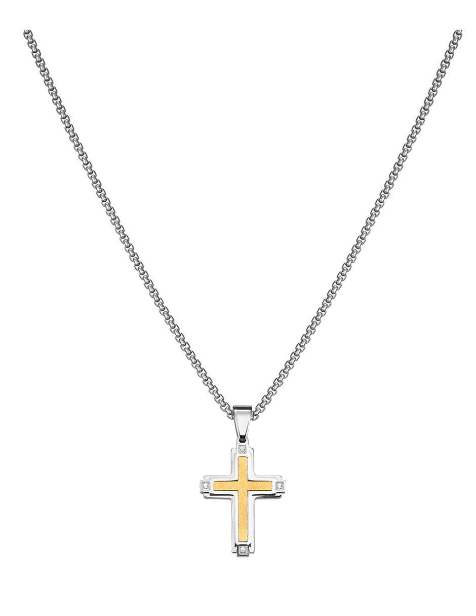 Collar con dije de cruz cross two tone 2