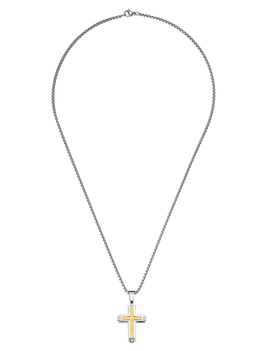 Collar con dije de cruz cross two tone 3