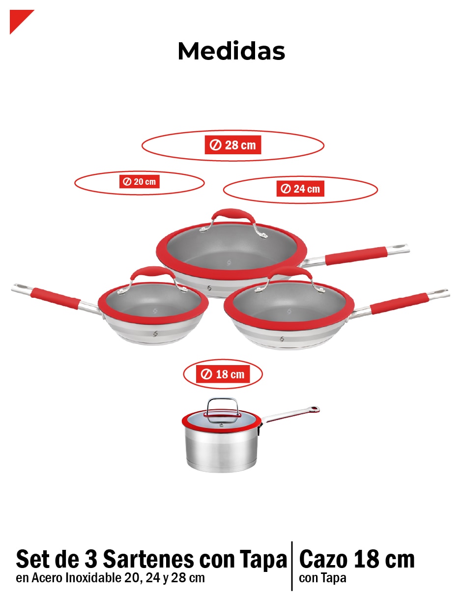 Set de sartenes de acero inoxidable 7 piezas 10