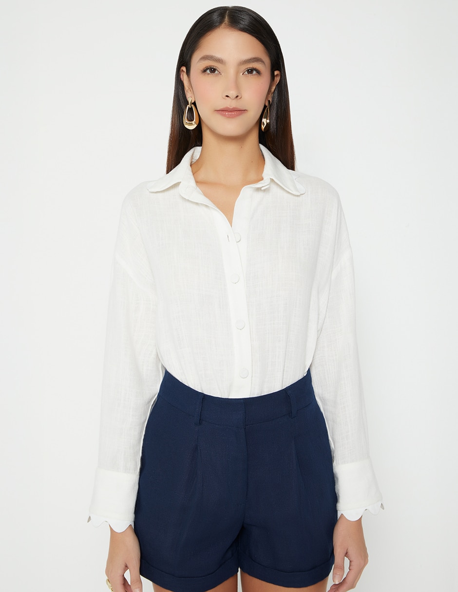 Blusa camisera white linen manga larga para mujer Blusa camisera white linen manga larga para mujer