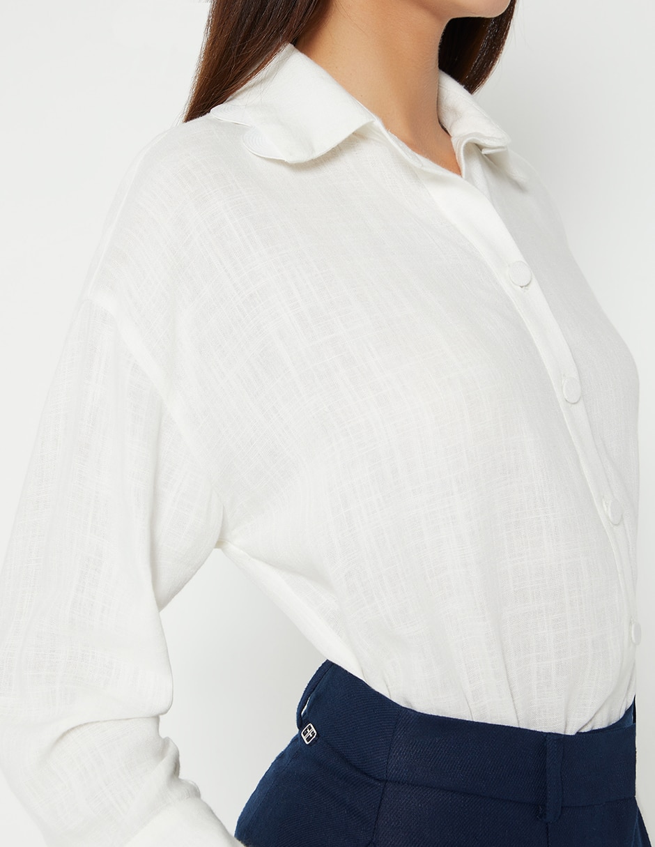 Blusa camisera white linen manga larga para mujer 3