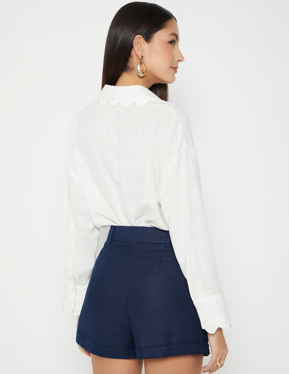 Blusa camisera white linen manga larga para mujer 4