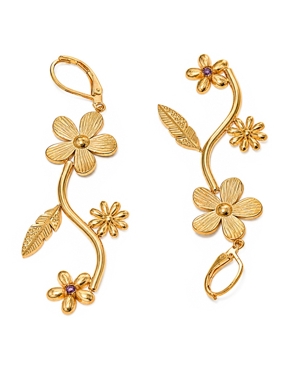 Aretes largos de flor con acabado brillante circonita Aretes largos de flor con acabado brillante circonita