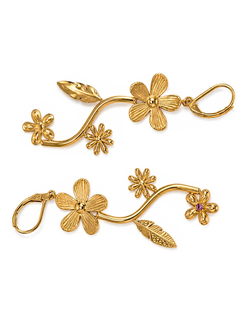 Aretes largos de flor con acabado brillante circonita 2