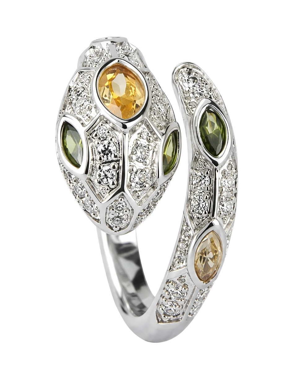 Anillo con gema de serpiente yoiko serpentina peridoto