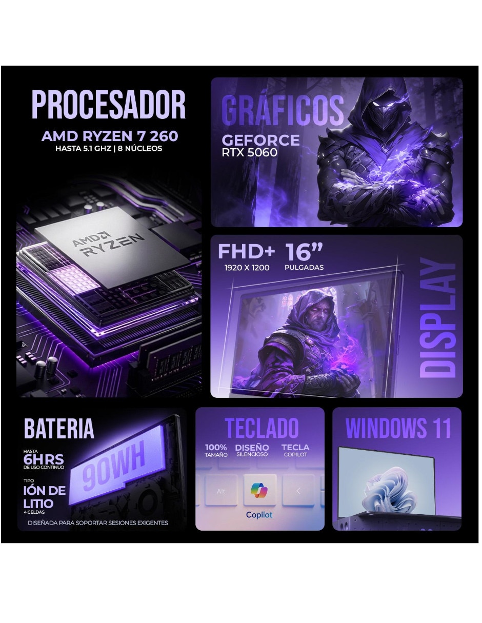 Laptop gamer TUFA16-5060R7161TB 16 pulgadas Full HD+ AMD Ryzen 7 NVIDIA GeForce RTX 5060 16 GB RAM 1 TB SSD 3