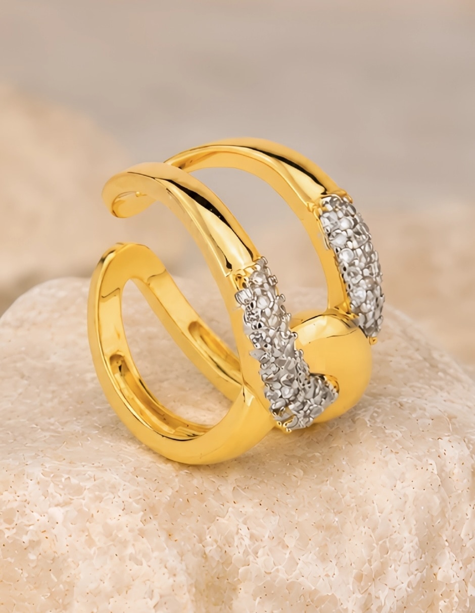 Anillo yoiko vértice zirconia acabado baño de oro
