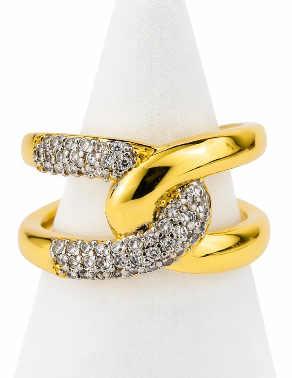 Anillo yoiko vértice zirconia acabado baño de oro