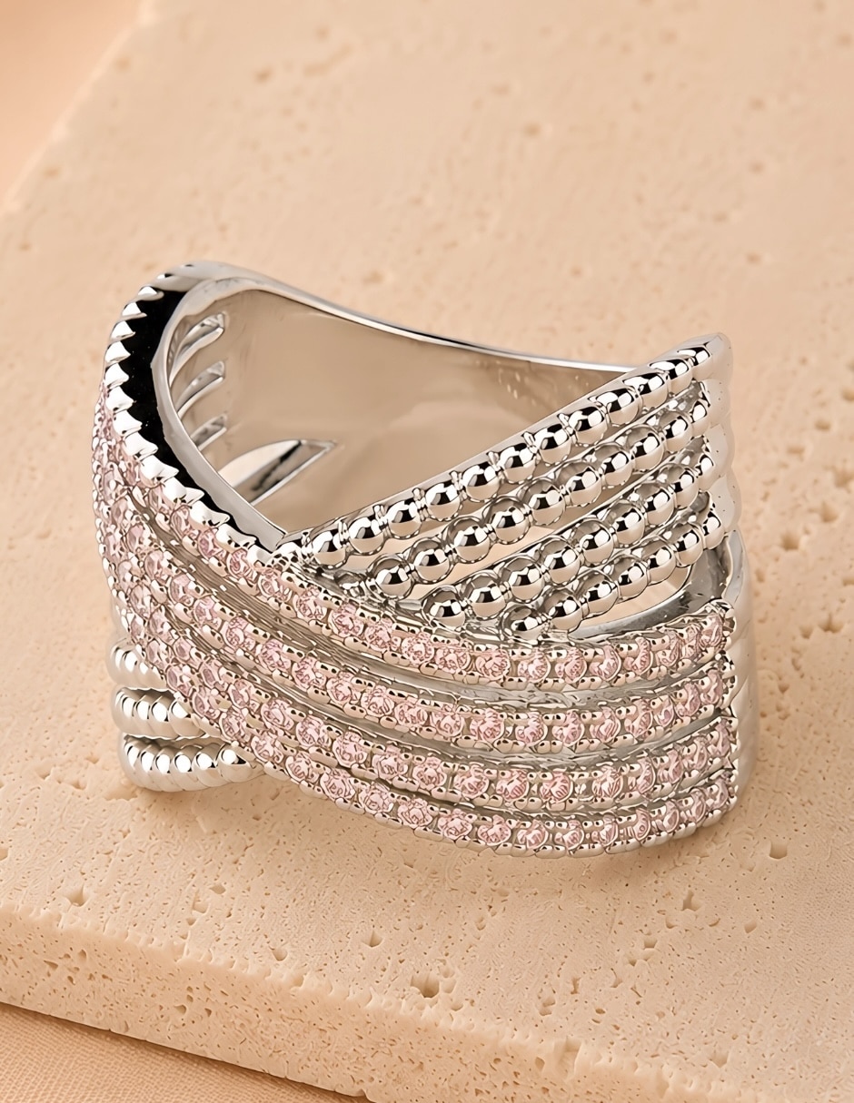 Anillo Vórtice swarovski baño de rodio 9