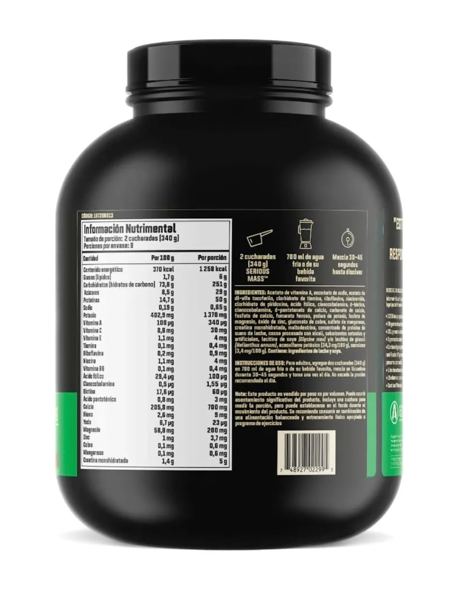 Ganador Serious Mass con proteína sabor chocolate de 2.8 kg 4