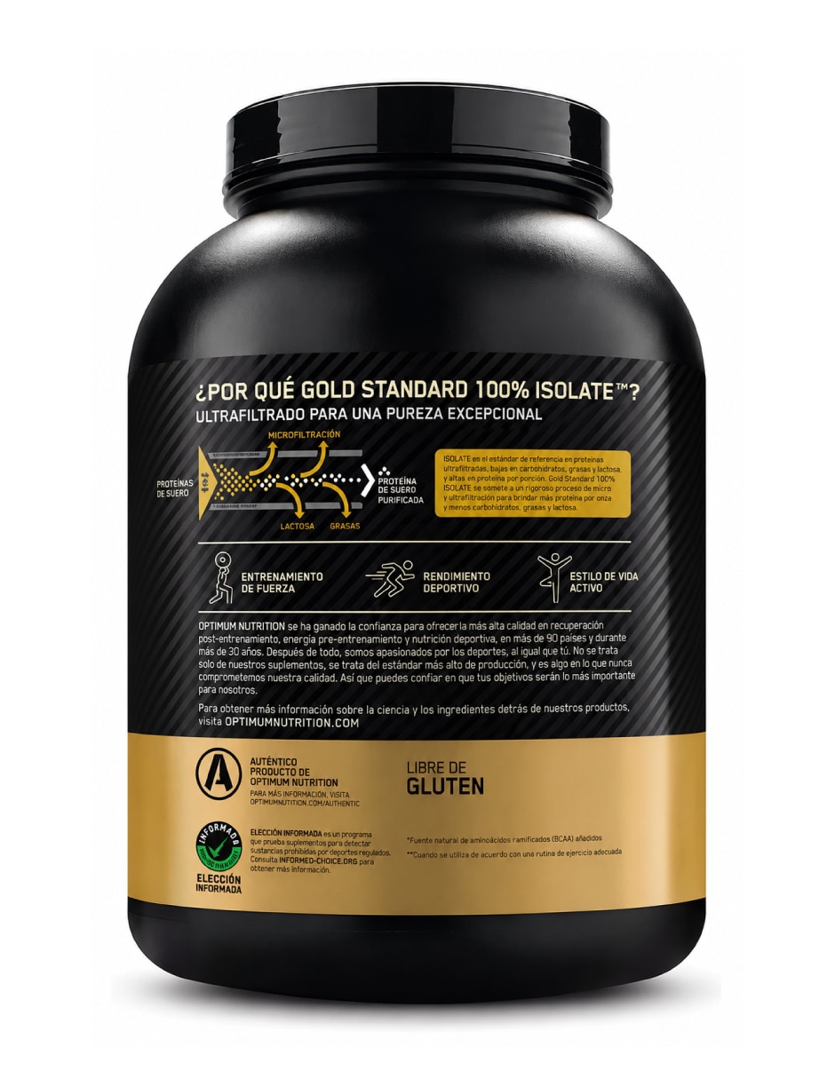 Proteína gold standard 100% isolate 5 lbs optimum nutrition con proteína sabor vainilla 3