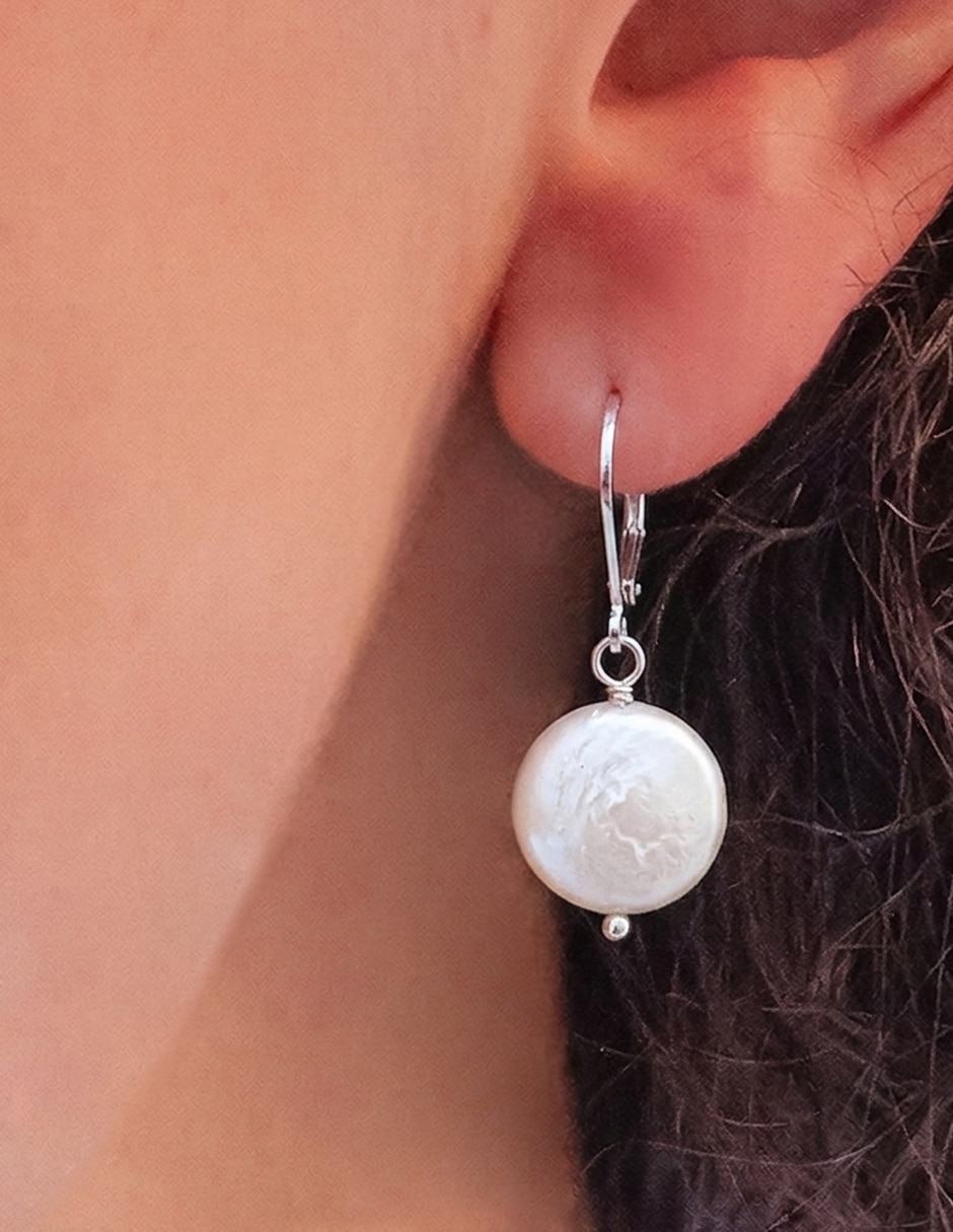 Aretes cortos perlas de plata p 925 con acabado pulido perla 3