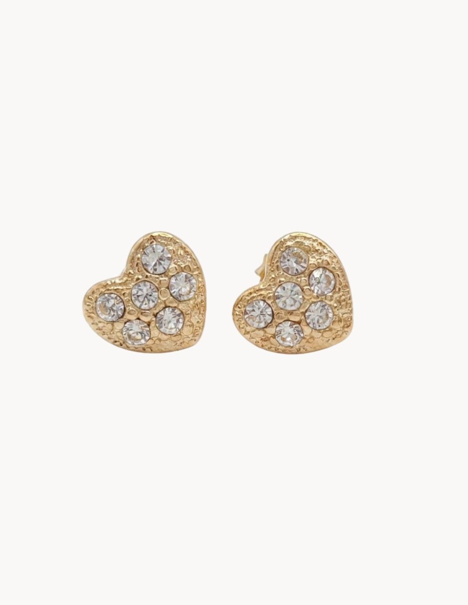 Aretes corto de corazón de oro laminado 18 k con acabado zirconia Aretes corto de corazón de oro laminado 18 k con acabado zirconia