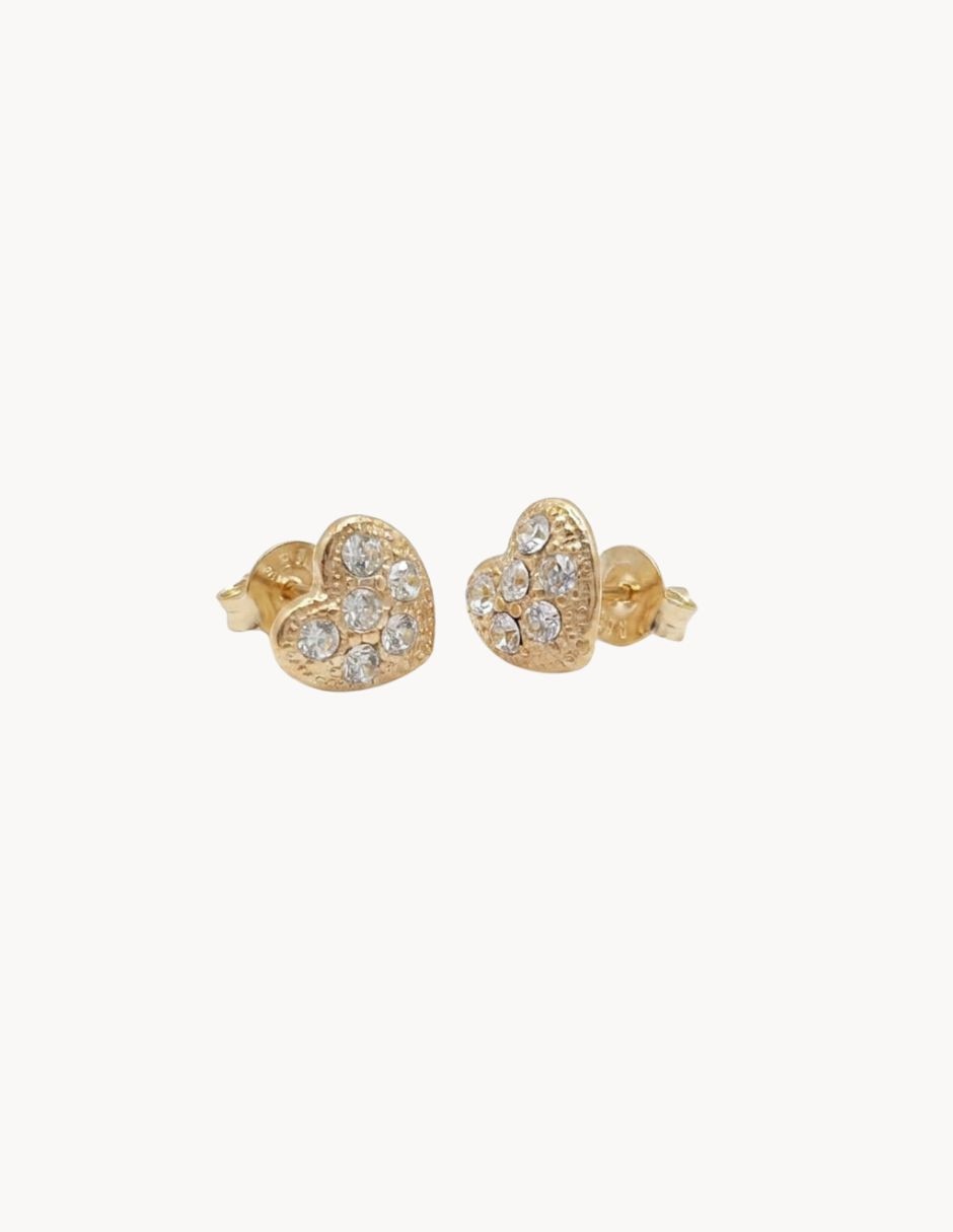 Aretes corto de corazón de oro laminado 18 k con acabado zirconia 2