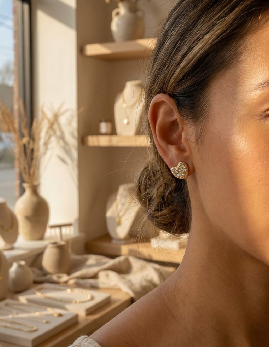 Aretes corto de corazón de oro laminado 18 k con acabado zirconia 4