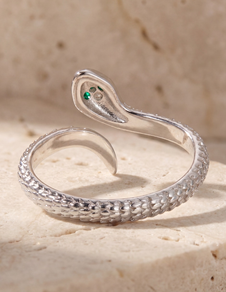 Anillo con gema de serpiente nature p 925 de plata circonita pulido 3