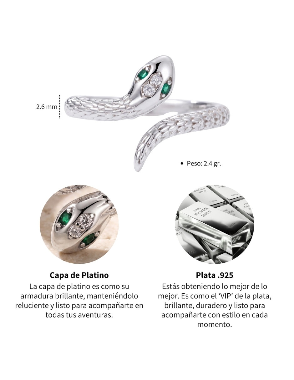 Anillo con gema de serpiente nature p 925 de plata circonita pulido 4