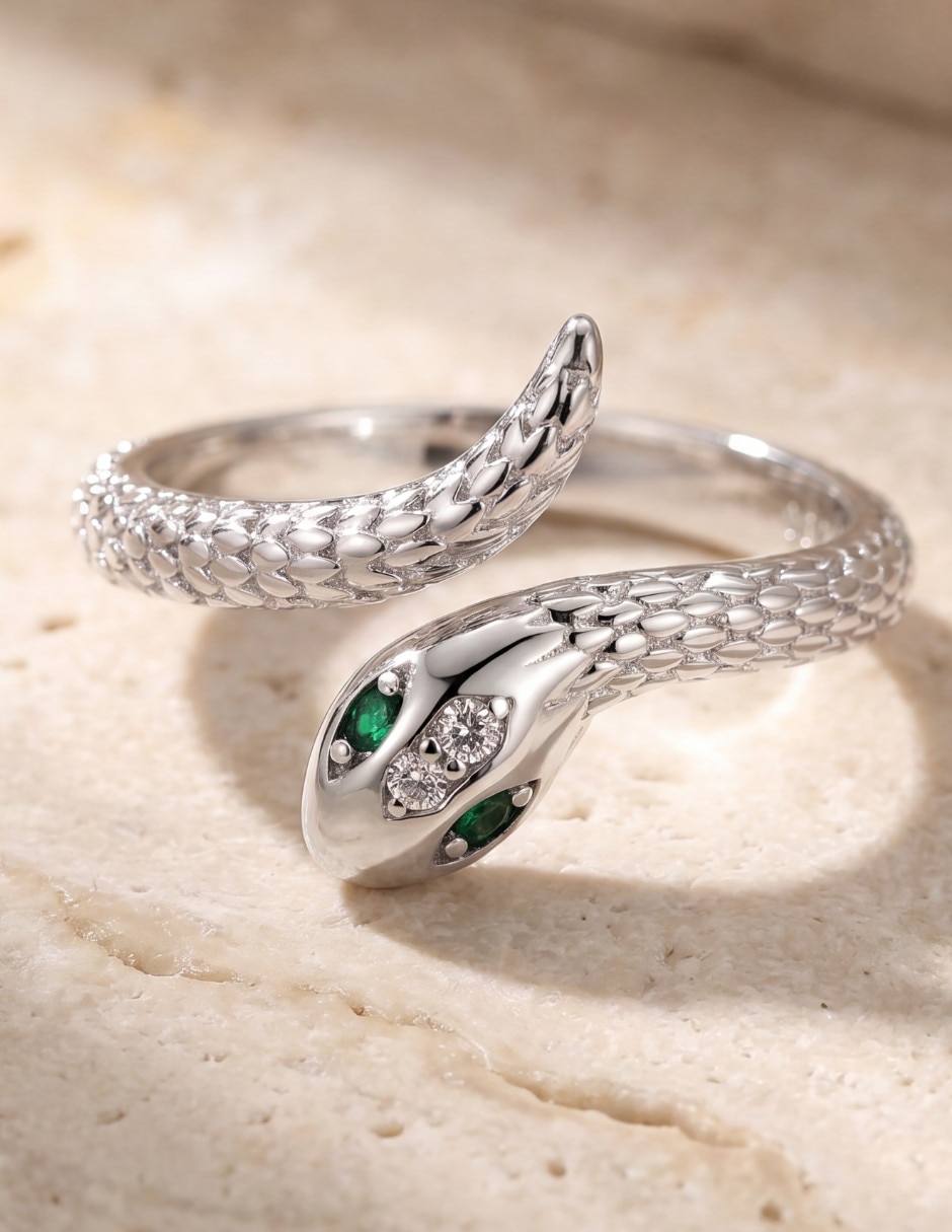 Anillo con gema de serpiente nature p 925 de plata circonita pulido 5