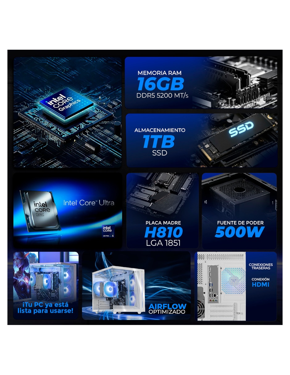Computadora gamer 27 pulgadas Full HD Intel core ultra 5 Integradas 16 GB RAM 1 TB SSD 9