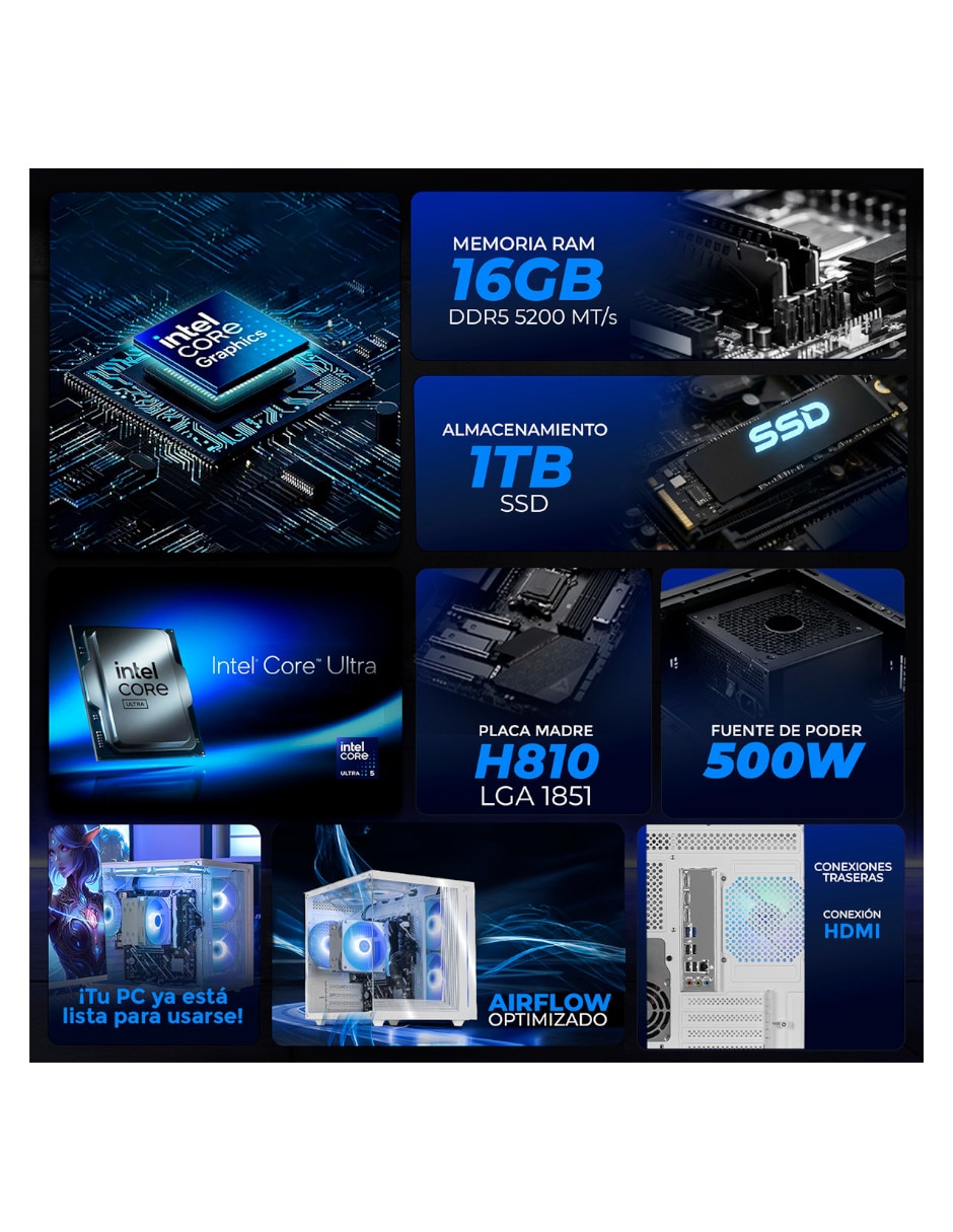 Computadora gamer XTREME PC GAMING Intel core ultra 5 integradas 16 GB RAM 1 TB SSD