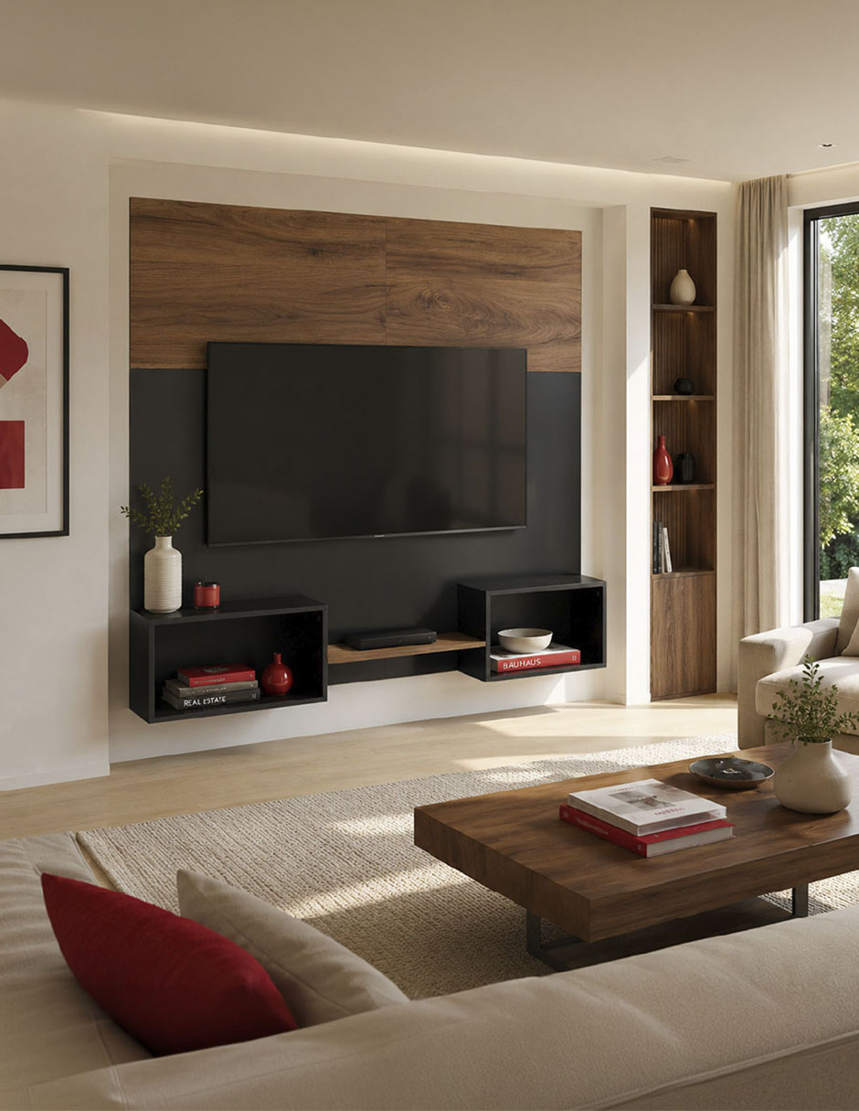 Mueble flotante para TV armable de aglomerado y MDF 3