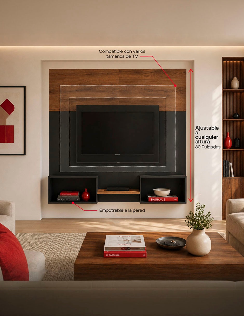 Mueble flotante para TV armable de aglomerado y MDF 4