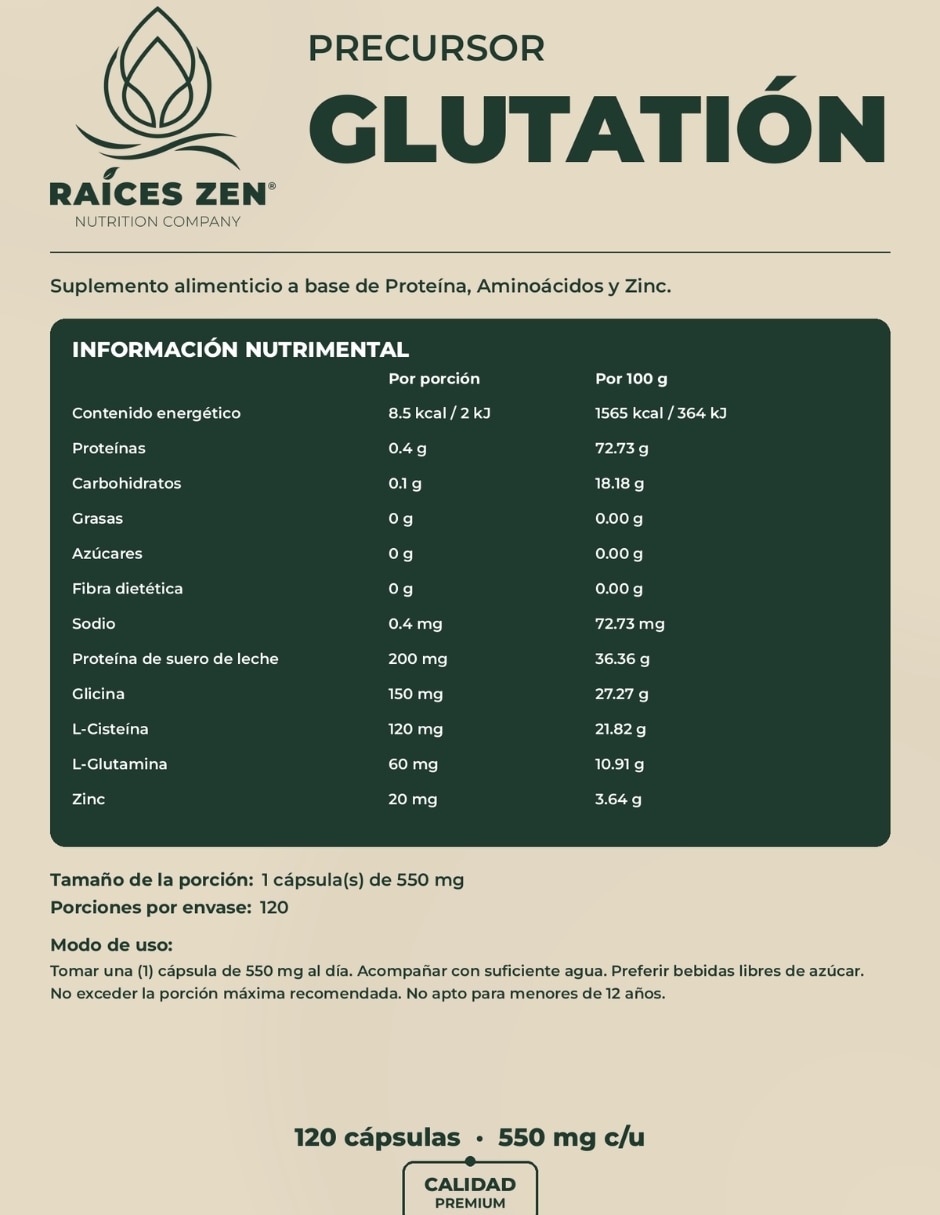 Precursor de Glutation Raíces Zen 60 Cápsulas
