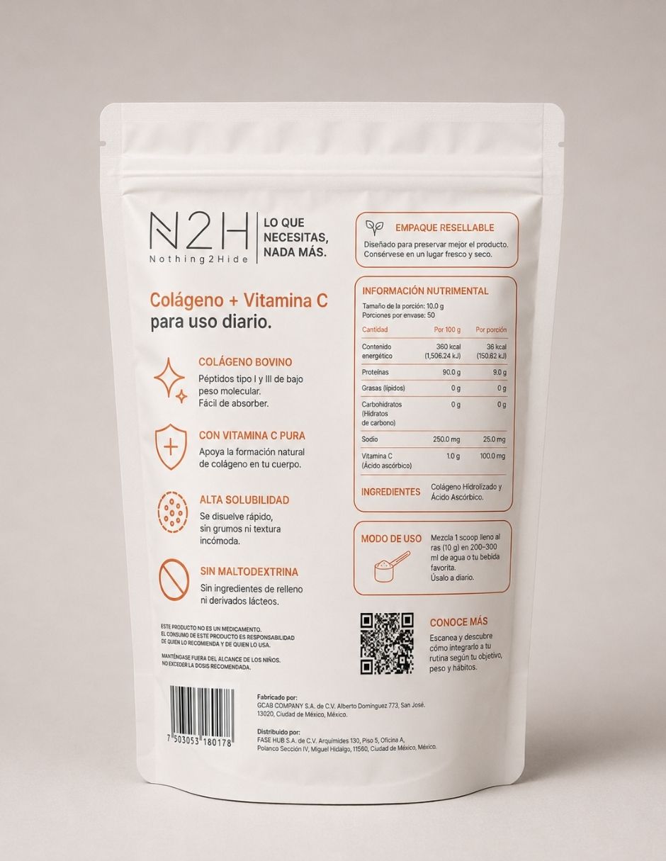 Colágeno hidrolizado bovino con vitamina c de 500 g